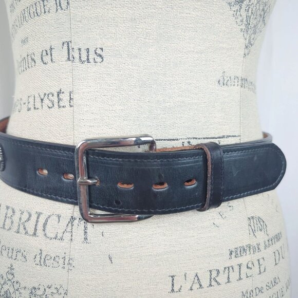 Vintage Cowboy Legends Western Black Leather Belt Small Buckle - Picture 2 of 8